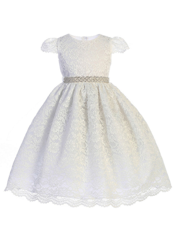 Just Kids Little Girls White Lace Rhinestone Trim Flower Girl Dress 2T-6 - SophiasStyle.com